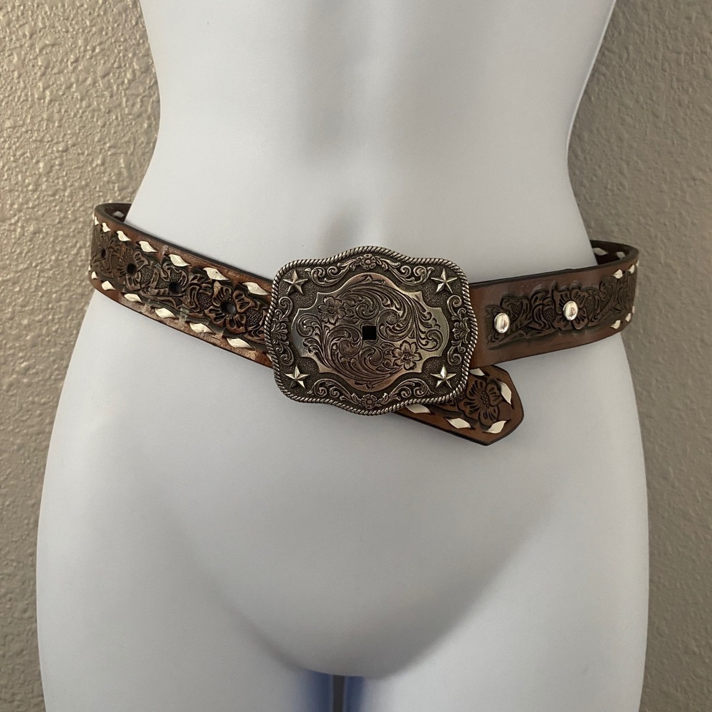 Nocona Western Belt Recycled Leather Cowgirl Rodeo Chunky Buckle Horse Riding